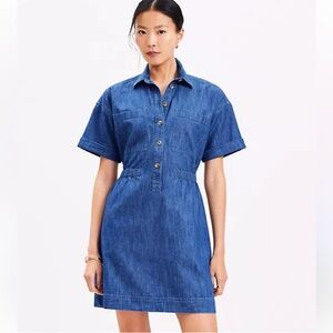 LOFT Denim Utility Mini Pocket Short Sleeve Dress Size 4P NWT